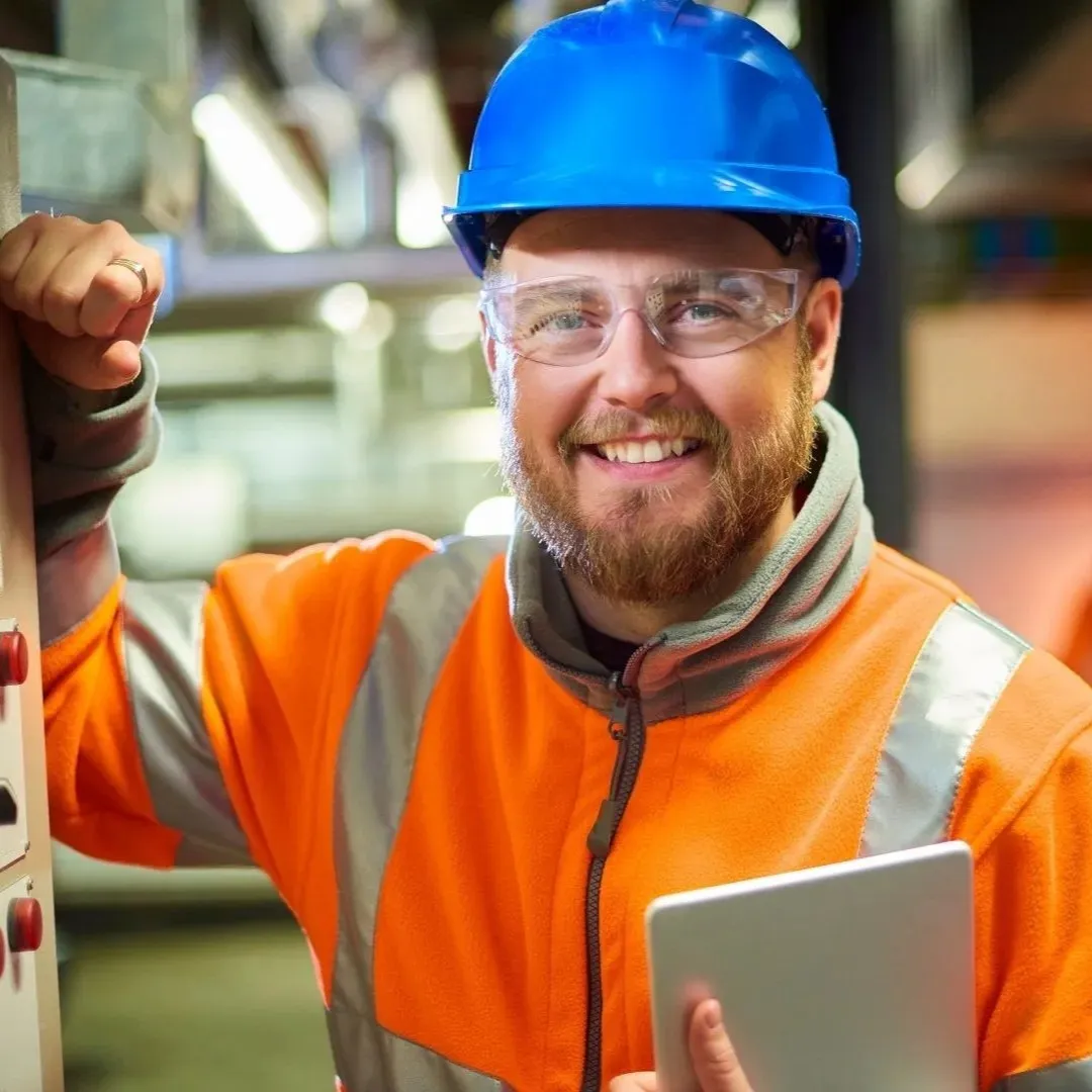 Lächelnder Servicetechniker, der in die Kamera blickt