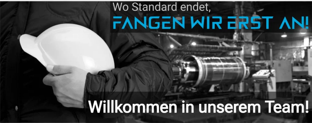 Willkommen im Team Bild - mit Slogan und einem Bild von einer elektrotechnischen Anlage