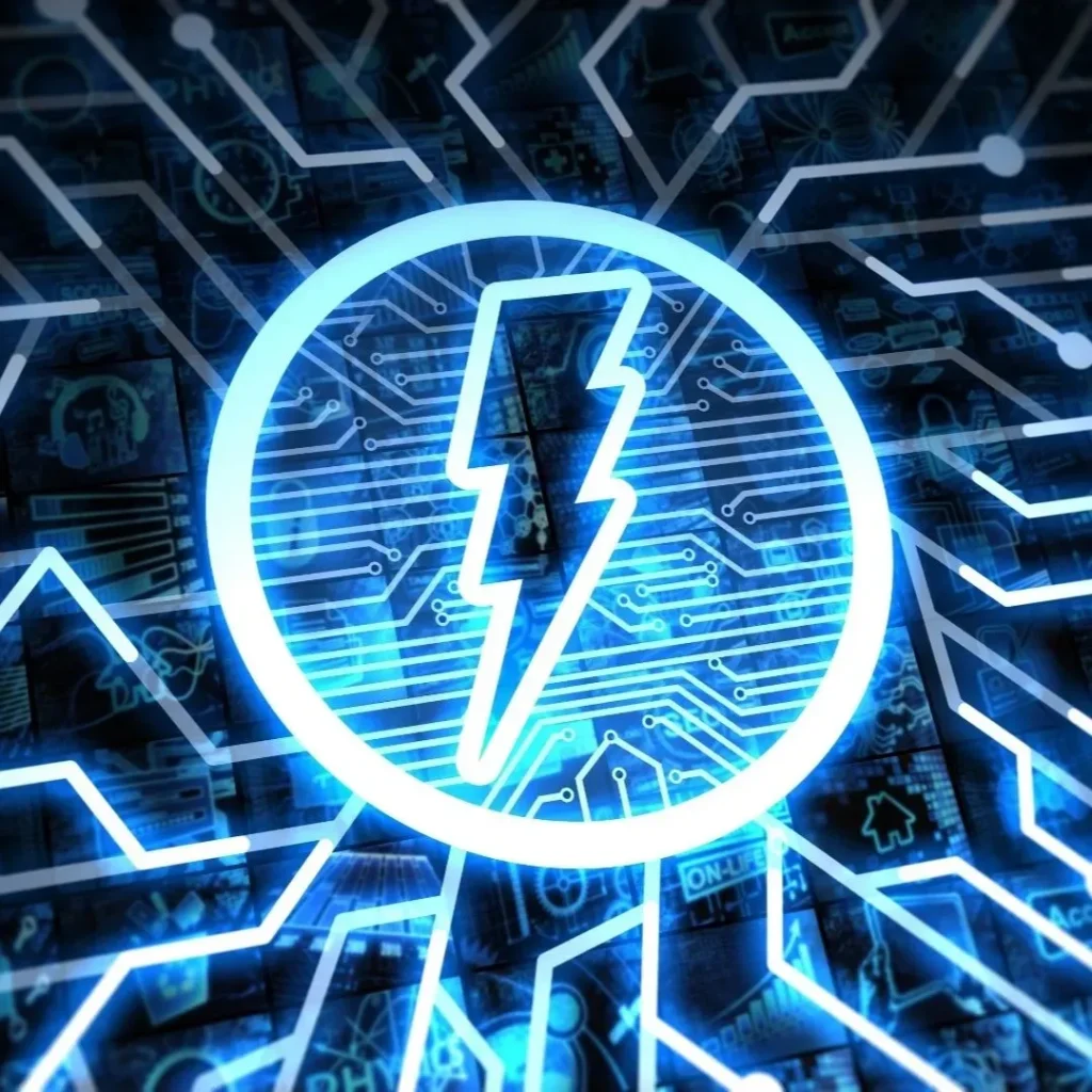 Ein blauer Energieblitz auf dunklem Hintergrund