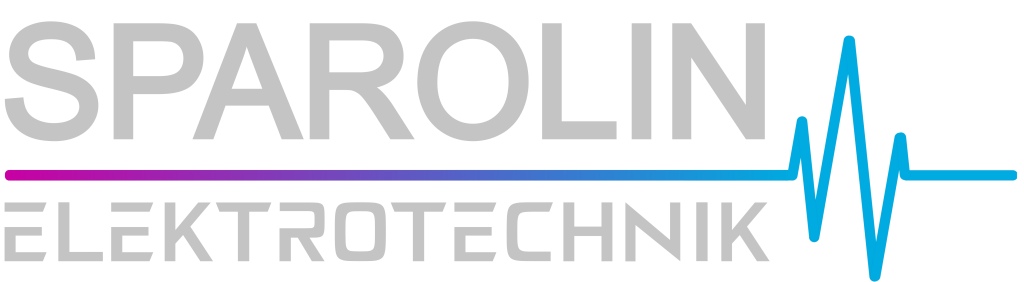 Schriftzug von Sparolin Elektrotechnik und Sinuswelle in Farbverlauf von Lila zu Blau