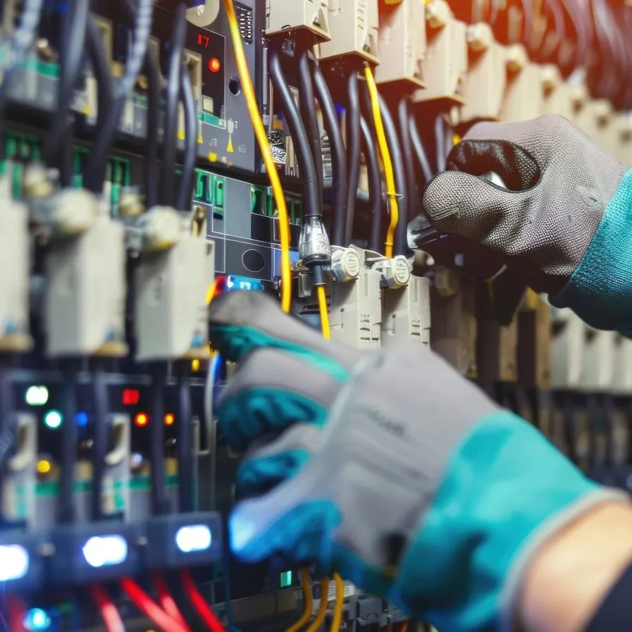 Sparolin-Elektrotechnik-Elektriker arbeitet an Kabeln - Ausschnitt und Blick auf die Hände
