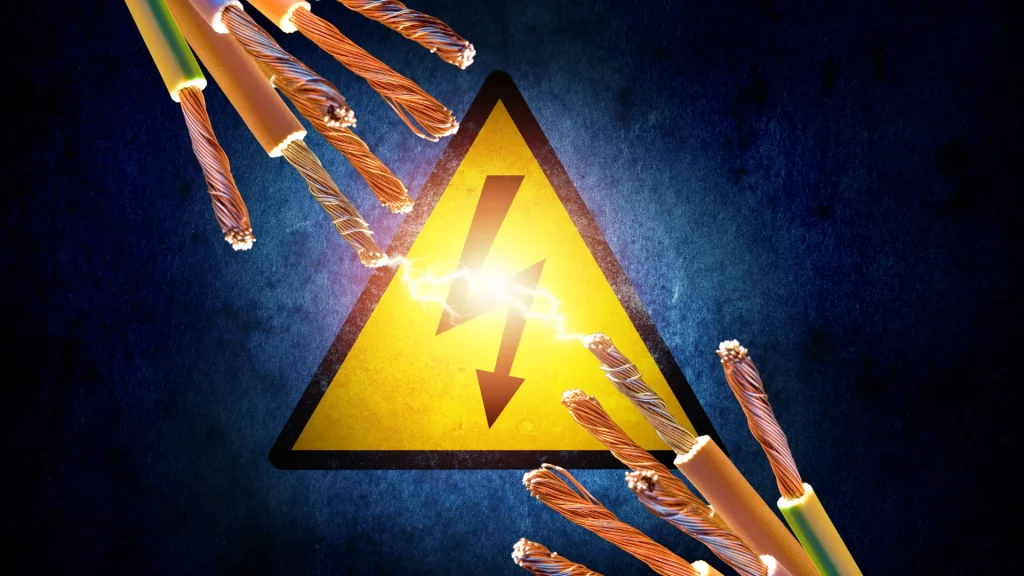 Symbol für Hochspannung an Industrieanlage – Hinweis auf Gefahr