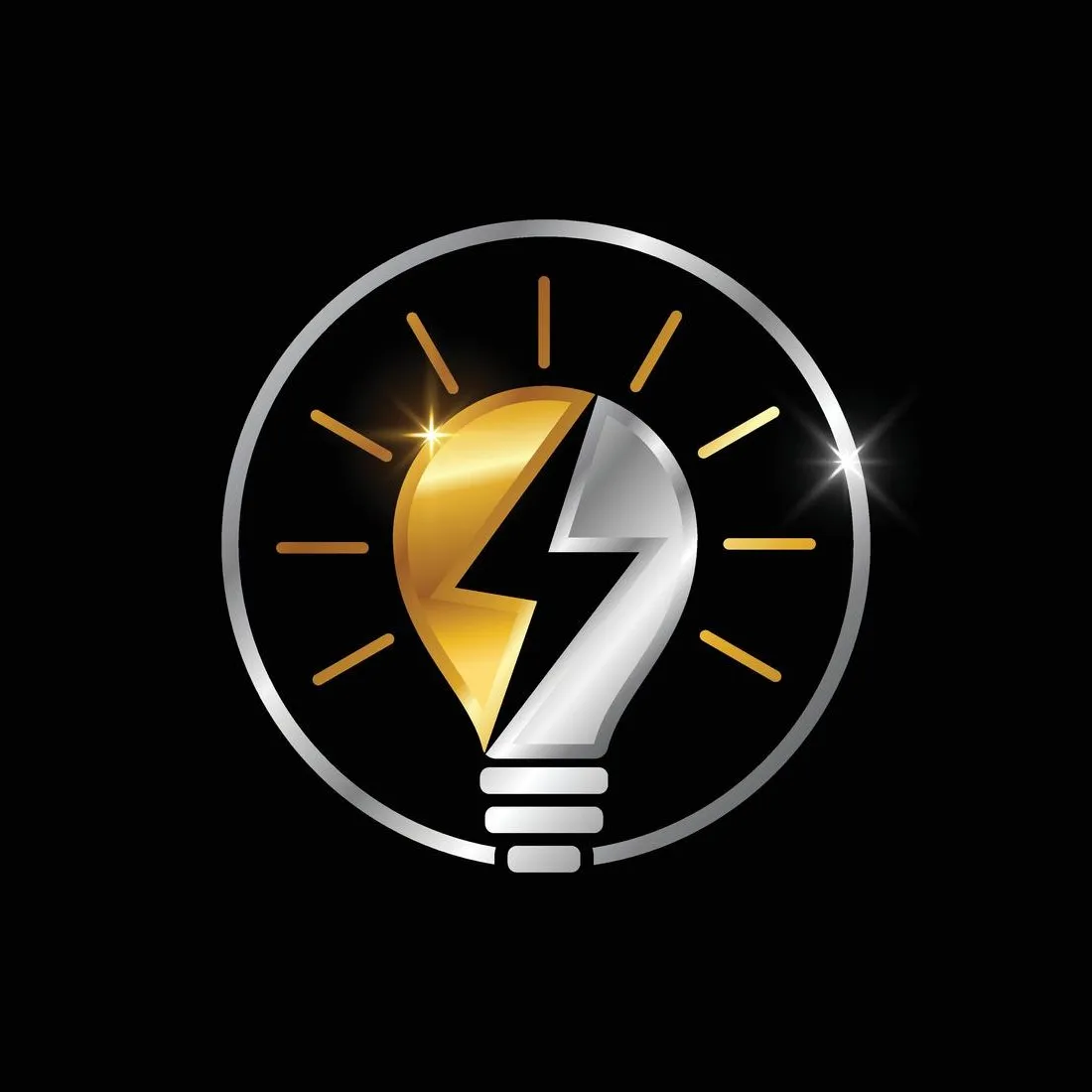 Ein Energiezeichen: eine Glühbirne in Silber und Gold