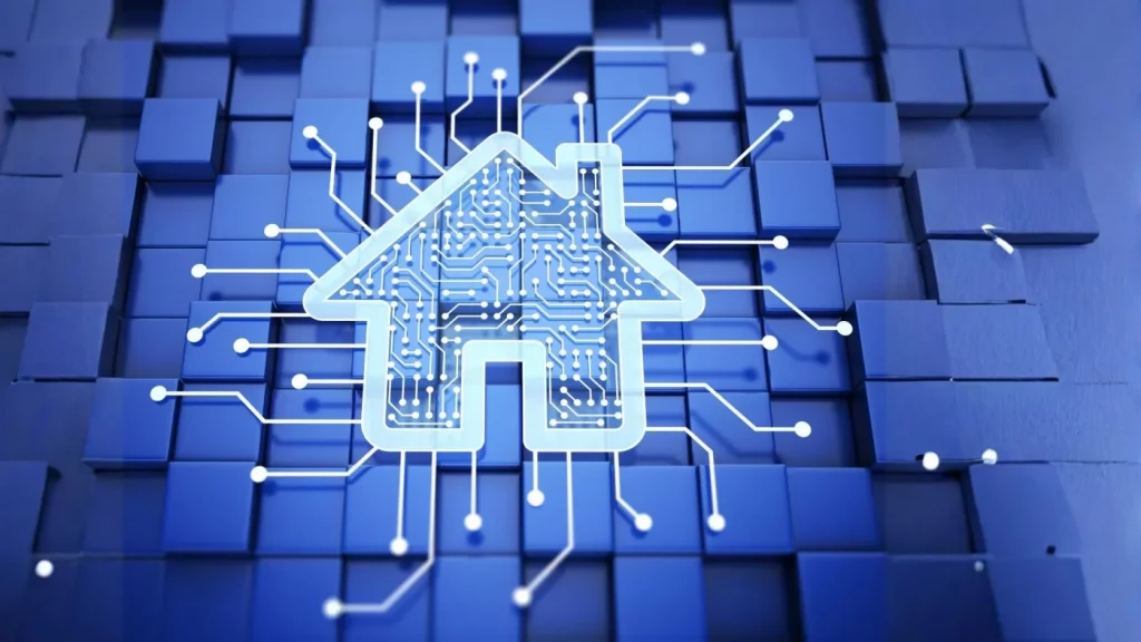 Abstraktes Haus-Icon mit zahlreichen elektrischen Verbindungen, dargestellt wie in einem Schaltplan. Das Motiv steht für moderne Smart-Home-Lösungen, vernetzte Gebäudetechnik und intelligente Elektroinstallationen – von Beleuchtung über Energie-Management bis hin zur Automatisierung für Wohn- und Gewerbeobjekte.